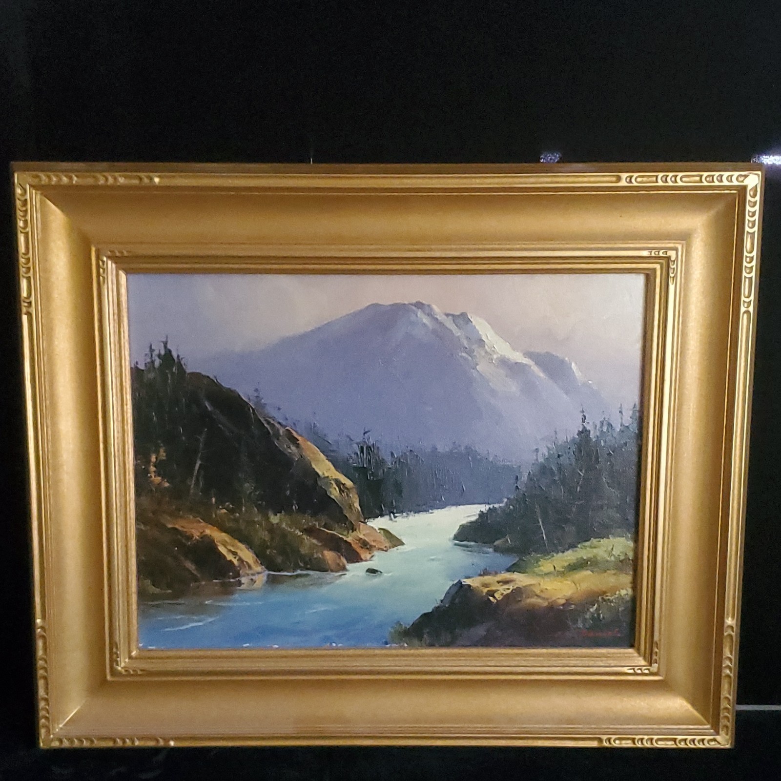 Earl Daniels Signed Framed Impressionist Mountain River Forest Canvas Painting