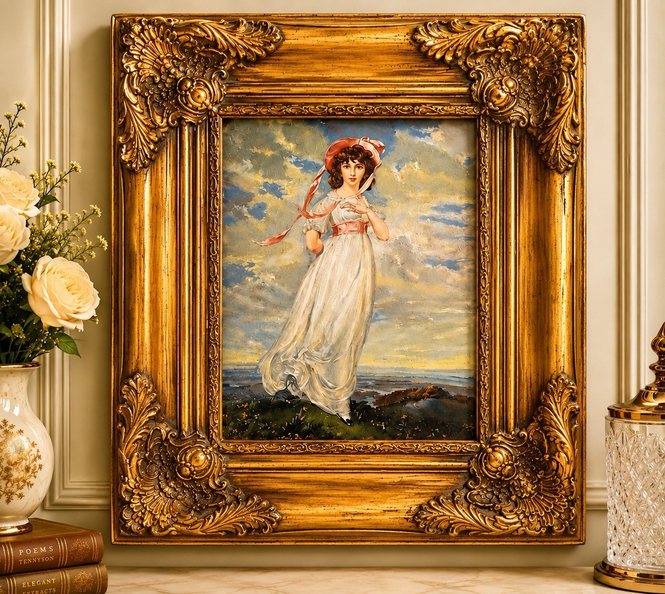 Vintage Pinkie Oil Painting. Beautiful Gold Frame 16″ x 14″ x 2″ Good condition.