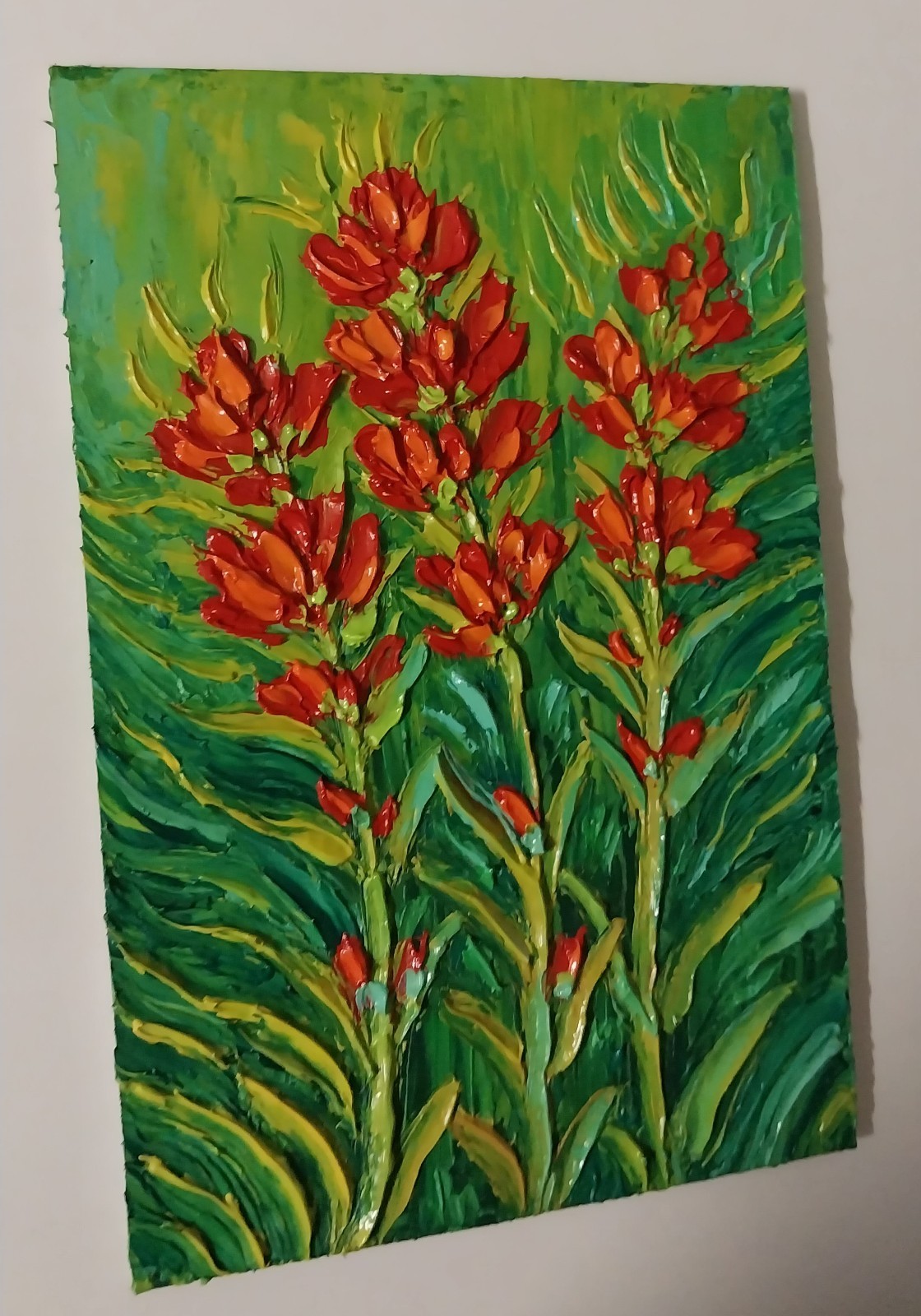 Framed Indian Paintbrush Flower American Wildflowers 4×6″ Oil Painting Original