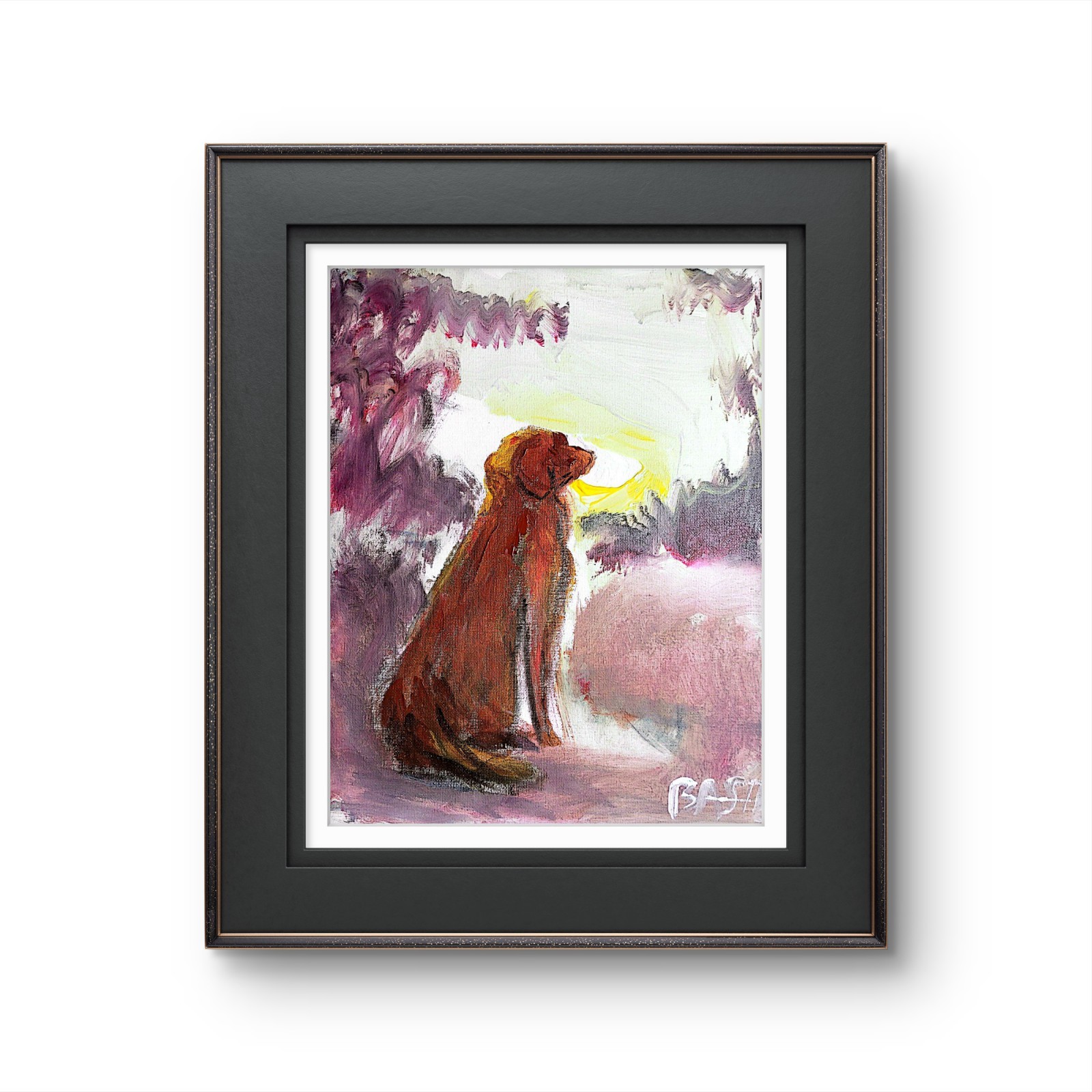 Labrador Silhouetted Vibrant Abstract Expressionism Canvas Painting 11×14