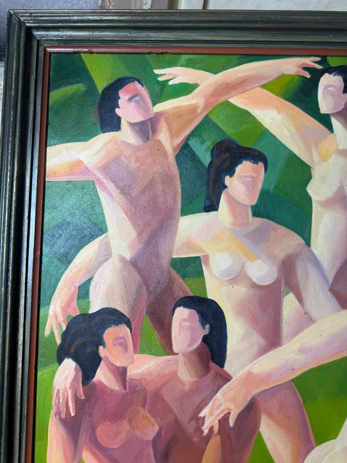 Large Young 1996 «Study of Nude Figures Scene» Oil Painting – Signed And Framed