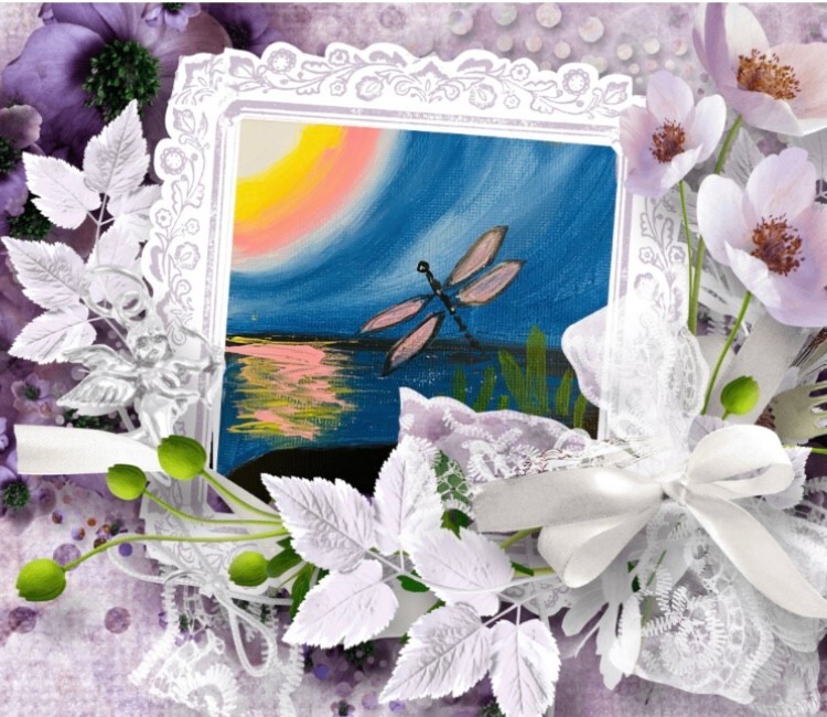 Dragonfly Painting Original Mini Art 4×4 Sunset Insect Nursery Wall Art