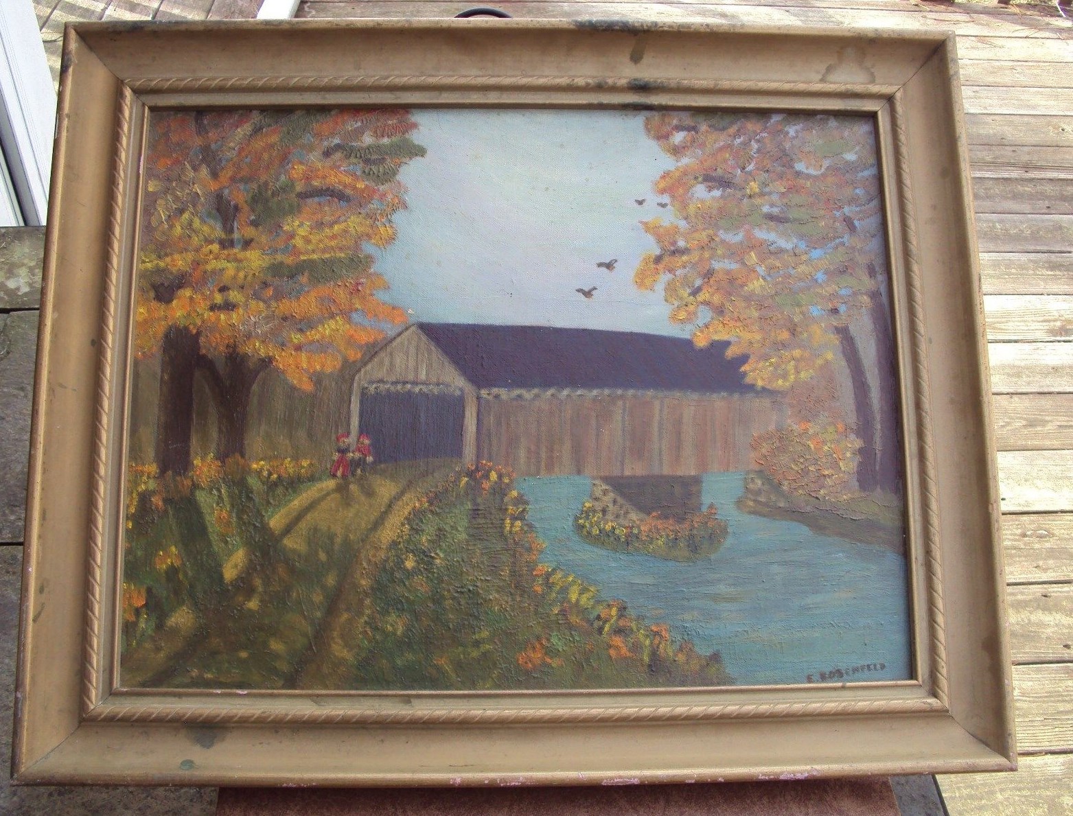 Vintage Oil Painting – Brown County Indiana – Longest Covered Bridge in the USA