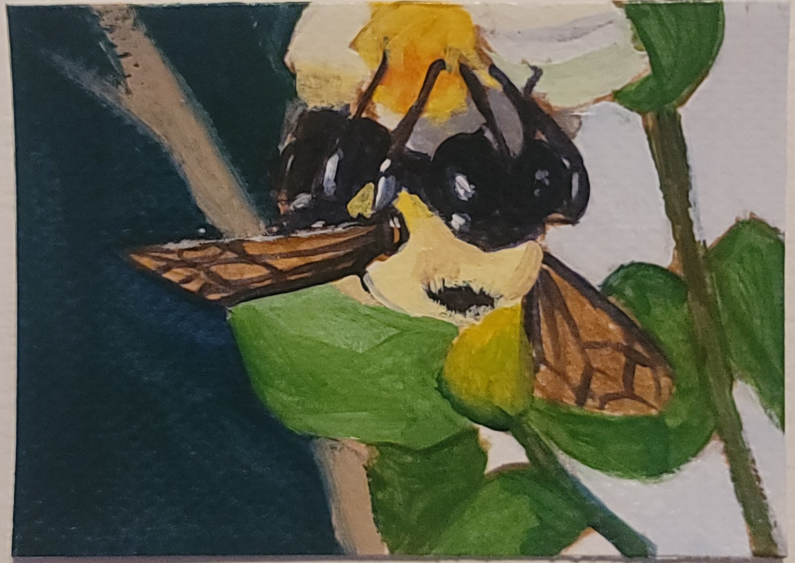 ACEO Original Abstract Animal Bee Mini Art Painting Insects