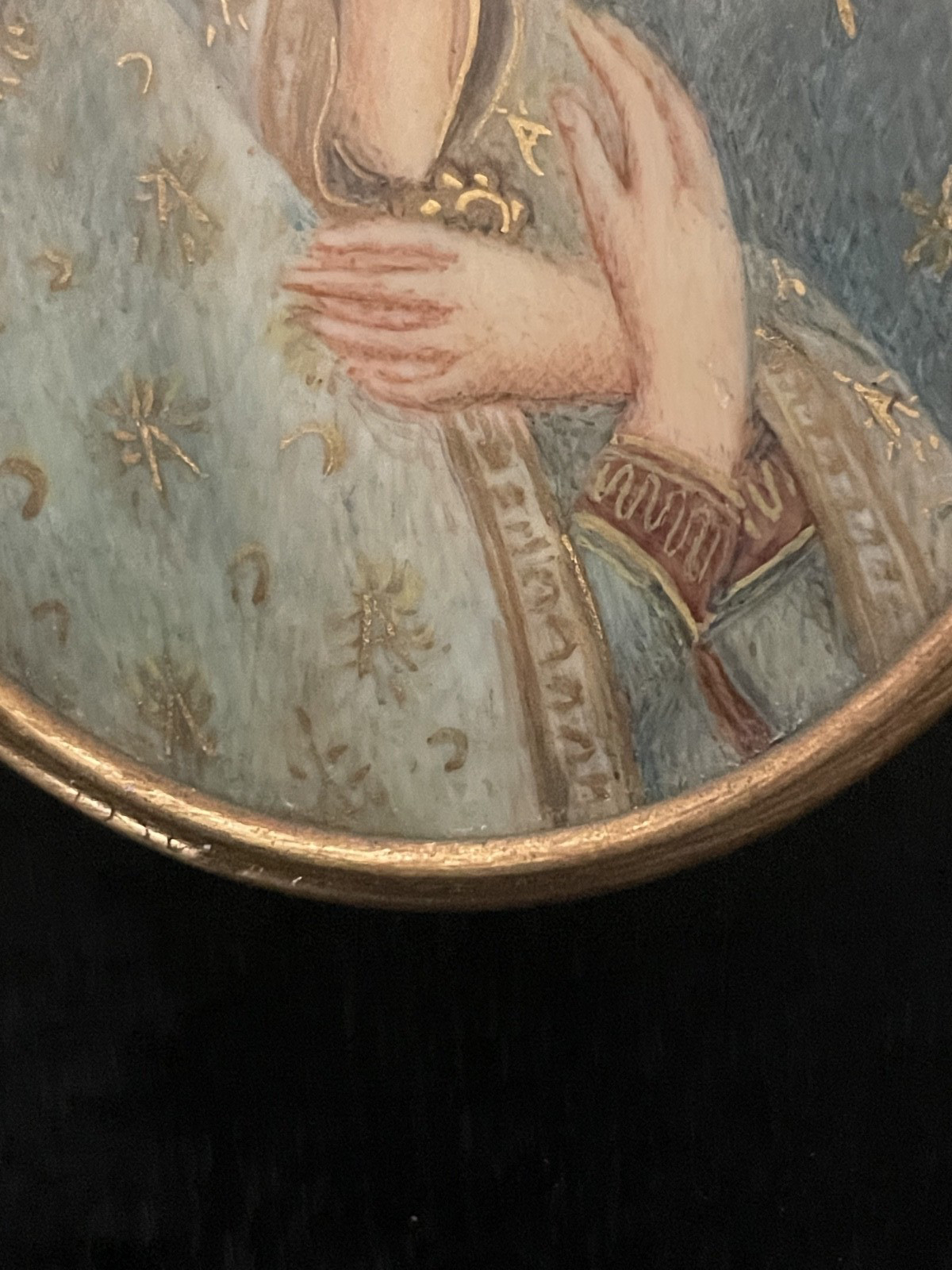 Antique Oval Portrait Miniature Virgin Mary Painting of Madonna of Peace