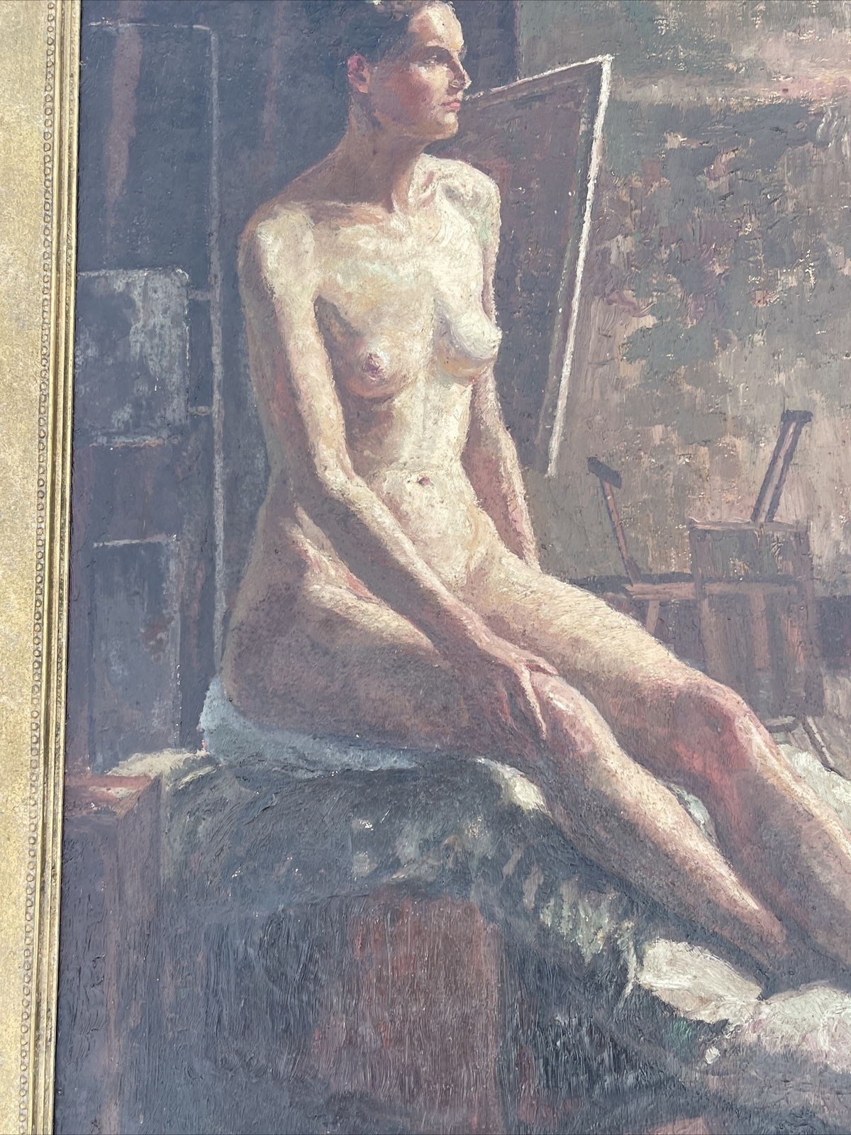 ANTIQUE PAINTING 1930’S Class STUDIO PORTRAIT PRETTY WOMAN FEMALE MODEL MYSTERY
