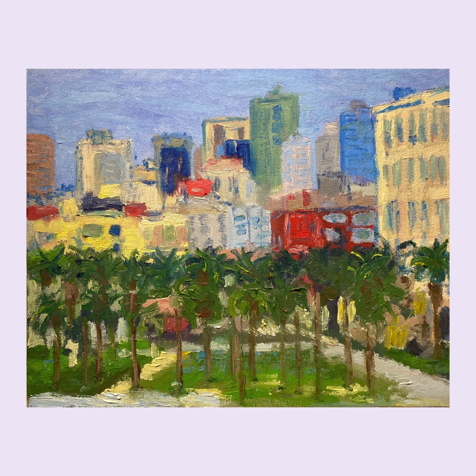 Colorful Oil painting. ORIGINAL. San Diego Down Town. Impressionist Cityscape.