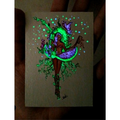 ACEO Original Abstract Fruit Lady UV Radiant Acrylic Pop Art Hand Paint NEW OOAK