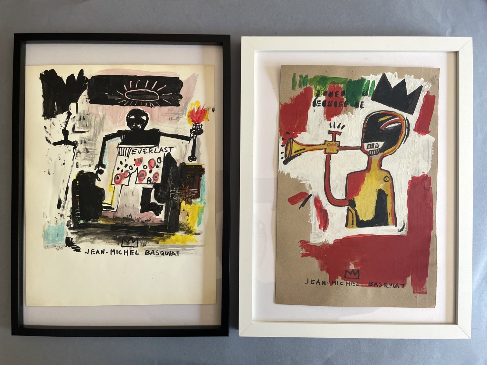 2 X Jean Michel Basquiat Original Painting Drawings Graffiti Street Art NYC F67