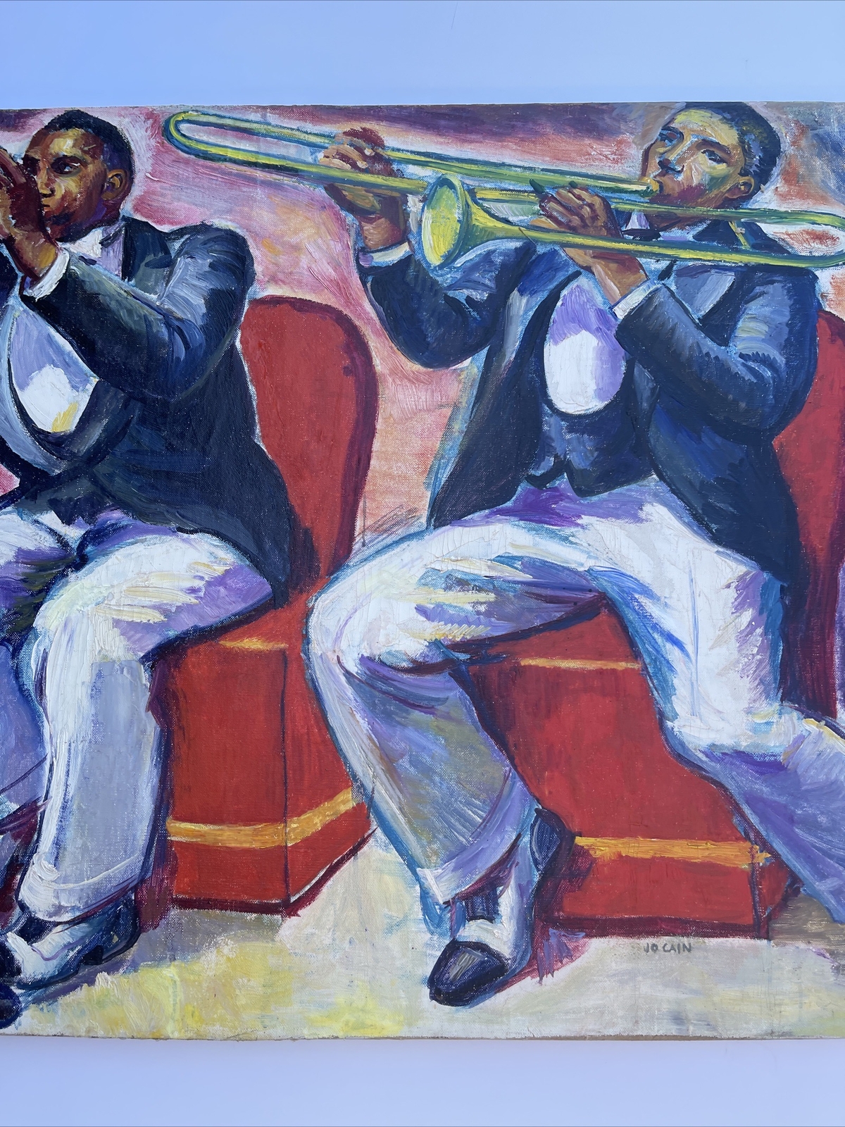Jo Cain PAINTING ANTIQUE WPA Black Americana Large Mural Study Jazz Portrait Oil