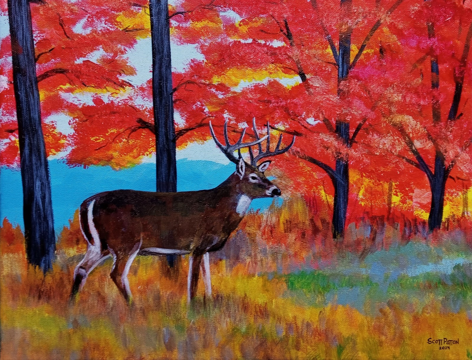 Scott Patton Art: «In the Fall Maples: White-tailed Deer Buck» Original Painting