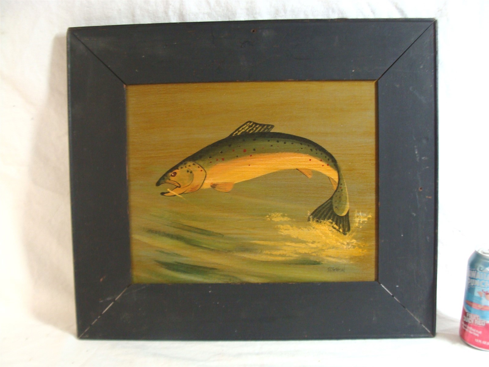 Vintage J Peterson Salmon Fly Fishing O/B Painting