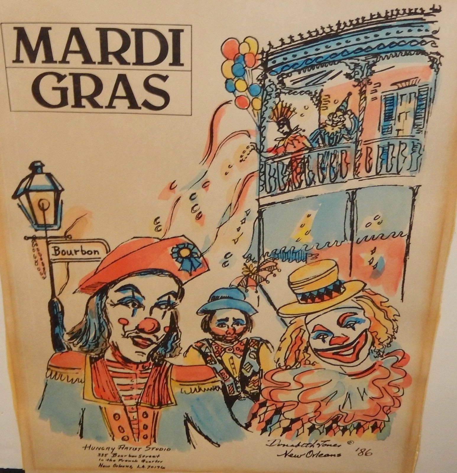 DONABETH JONES «MARDI GRAS» NEW ORLEANS ORIGINAL WATERCOLOR PAINTING