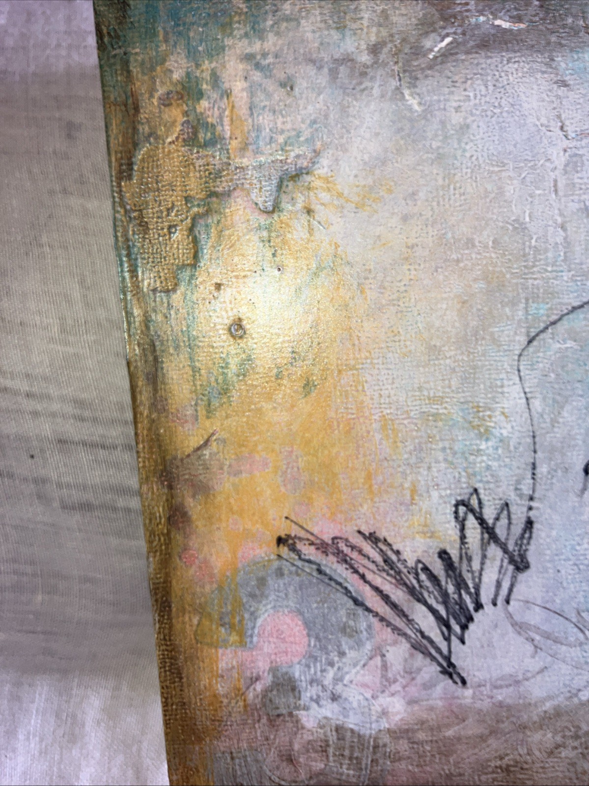 Original Fine Unframed Art—Abstract Expressionism with Etchings 5 x 5 x 1.5.