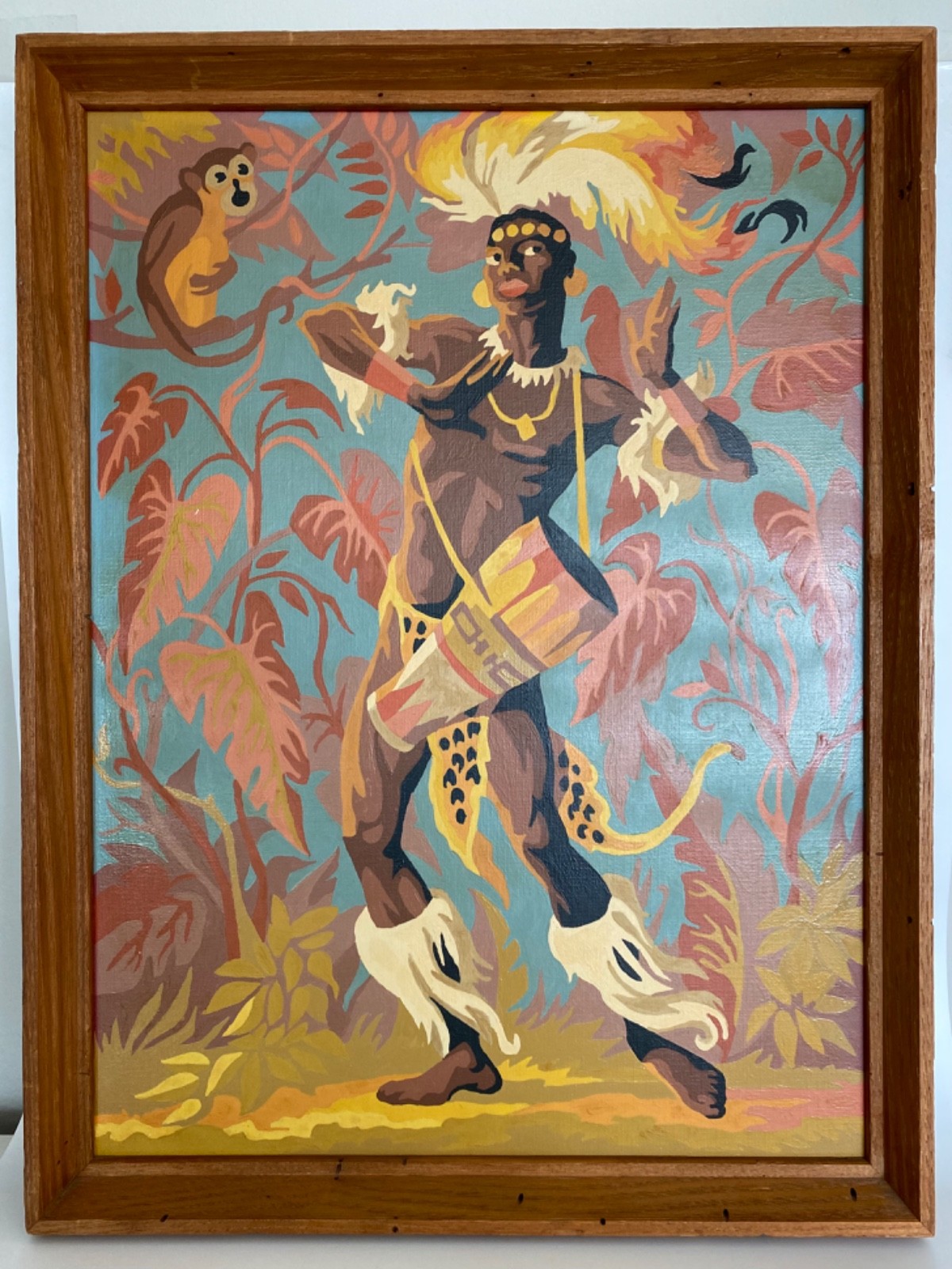 Rare MCM New Artist PAINT BY NUMBER Oil Painting RHYTHM OF JUNGLE Original Frame