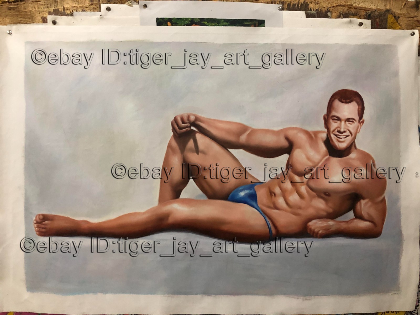 Bodybuilder Gym Artwork Chest Gay Interest Man Male Muscle Sexy Glamour Original
