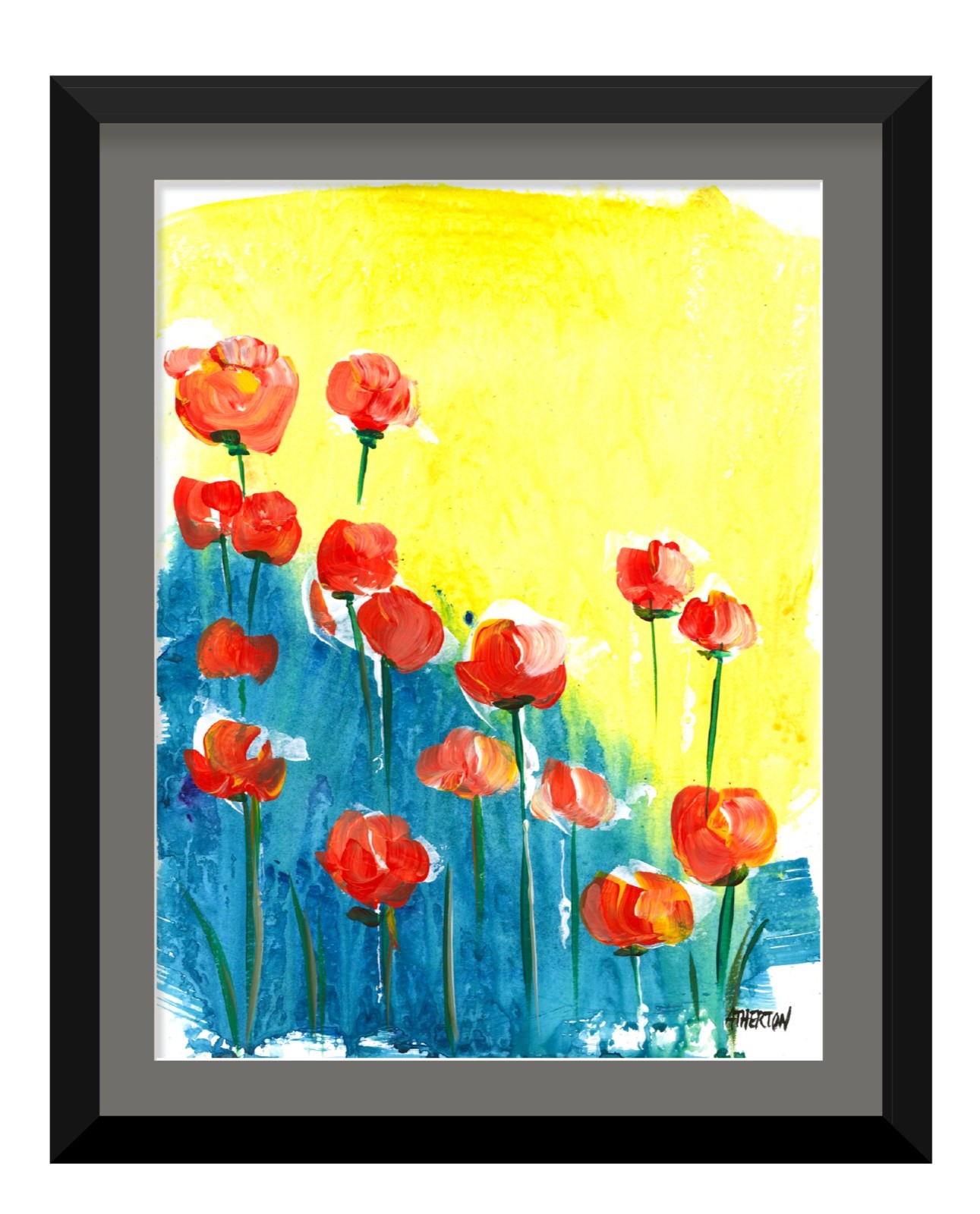 9×12 Original Poppy Flower Painting Modern Floral Colorful Expressionist Decor