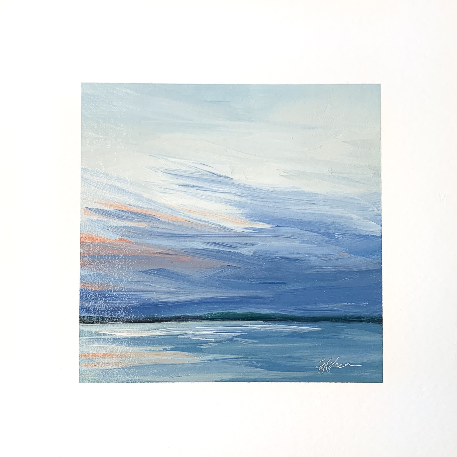 8×8 Maine Original Oil Painting New England Coastal Art Ocean Moody Water Signed