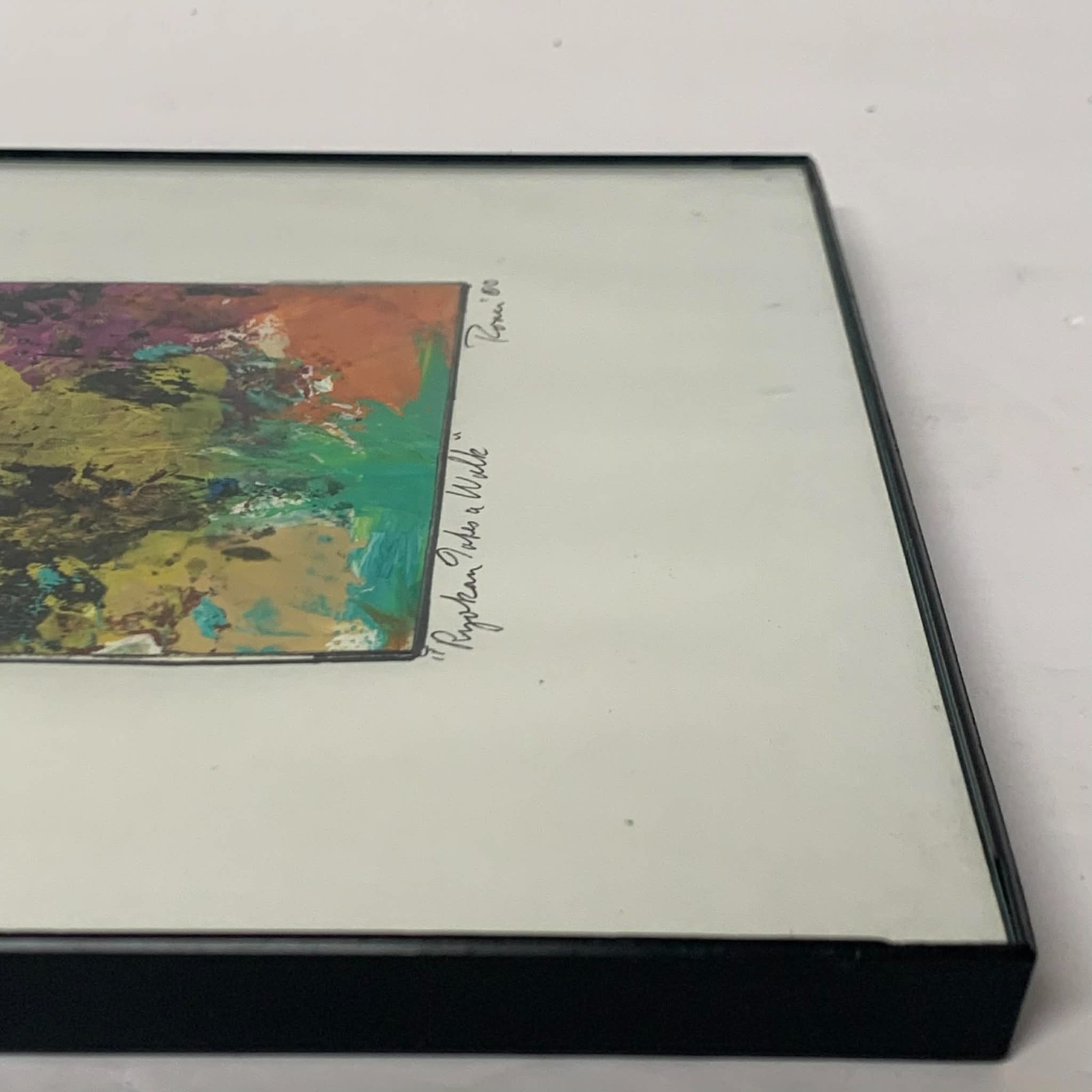 Colorful Abstract Acrylic Painting on Paper 4.25″ x 6.5″ Signed Art Matted Frame