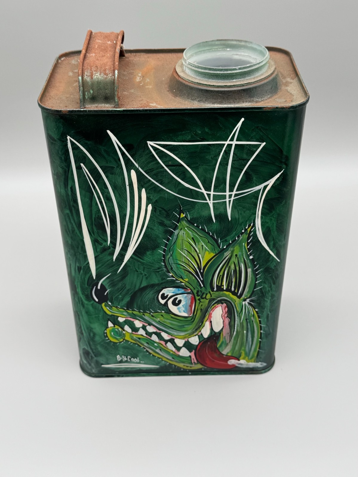 Hand-Painted Hot Rod Art on Thinner Can Great for Mancave