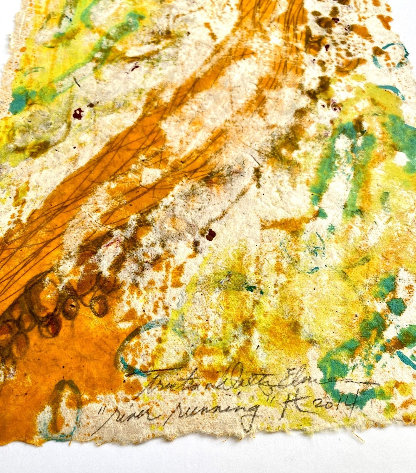 River Running Original Art Encaustic Wax Abstract Landscape Painting 13×9.5in