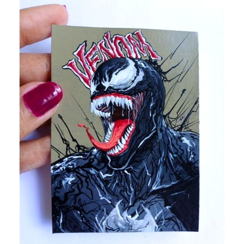ACEO Original Venom UV Radiant & Acrylic Glow Art Marvel Hero Hand Painting NEW