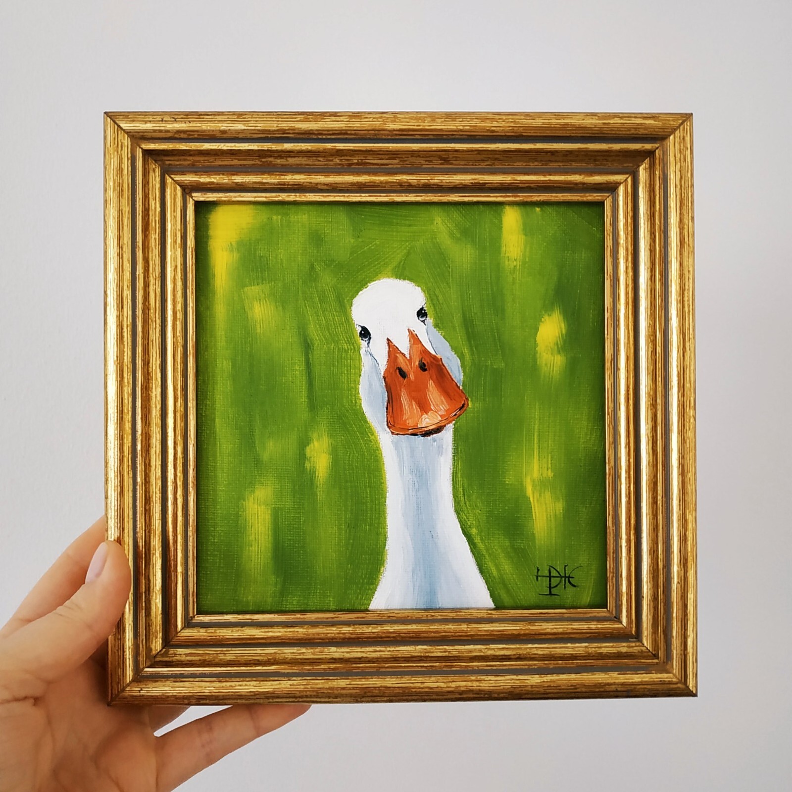 White Goose Painting Original Art Duck Small Art 6×6