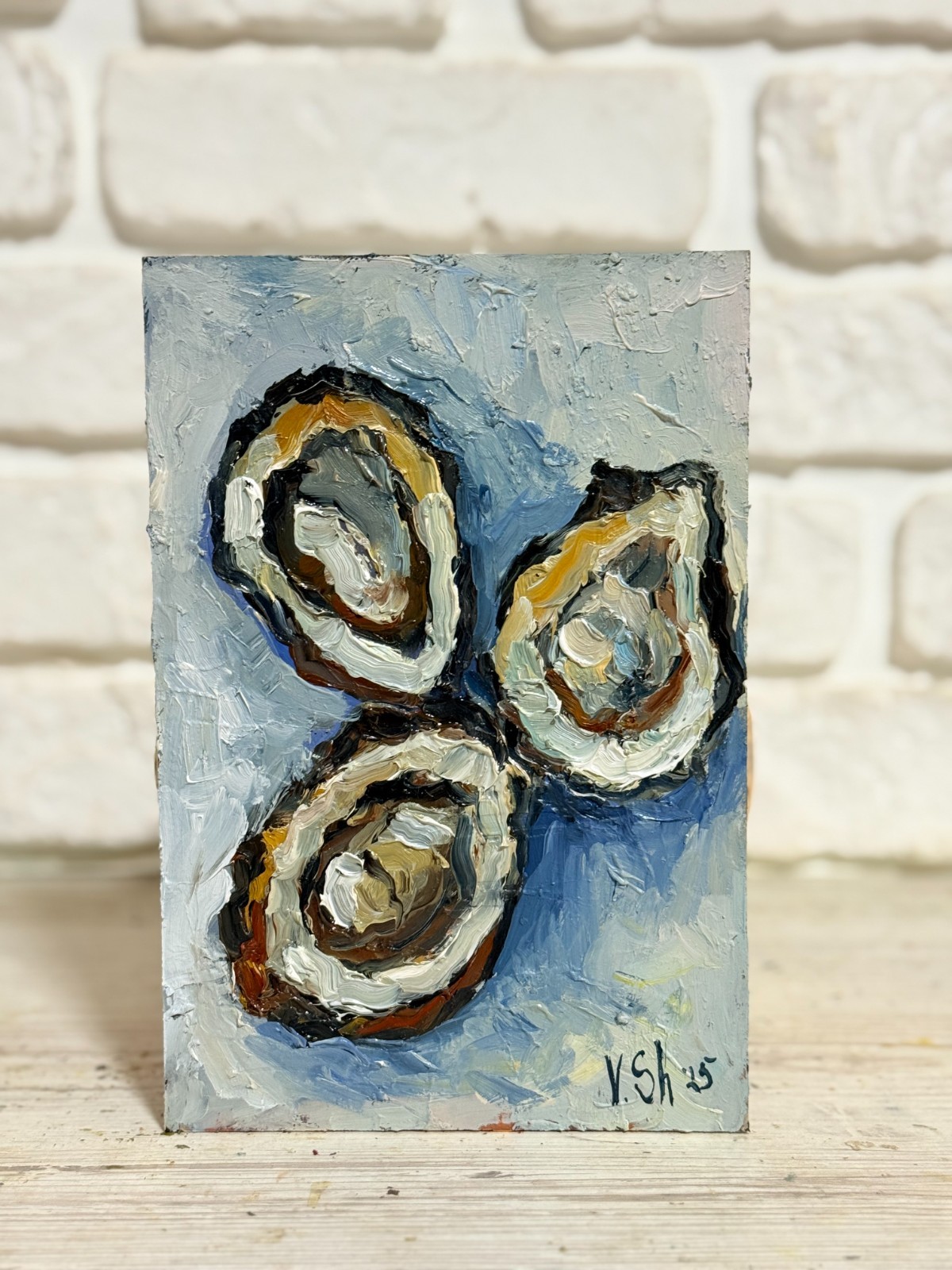 Oysters Original Oil Painting Fish Seafood Art Still life Kitchen Signed 8×5.5