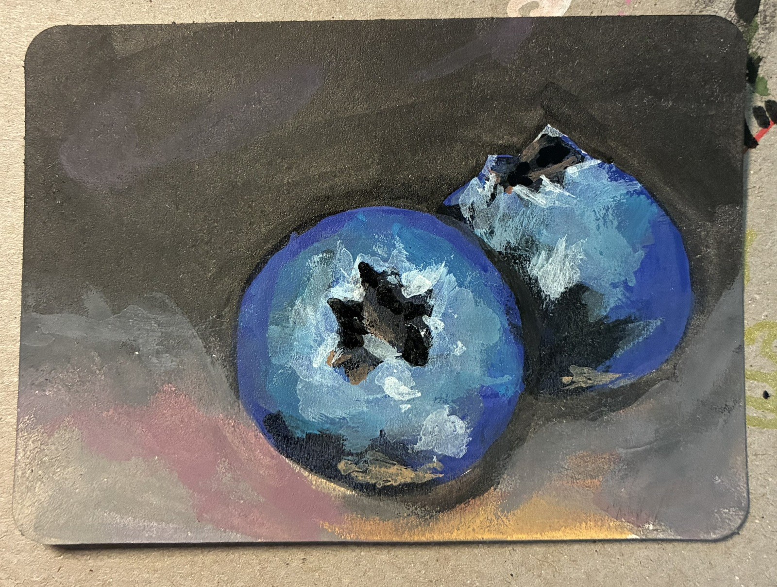 ACEO Miniature Blueberry Fruit Dark Original mixed media by Artist