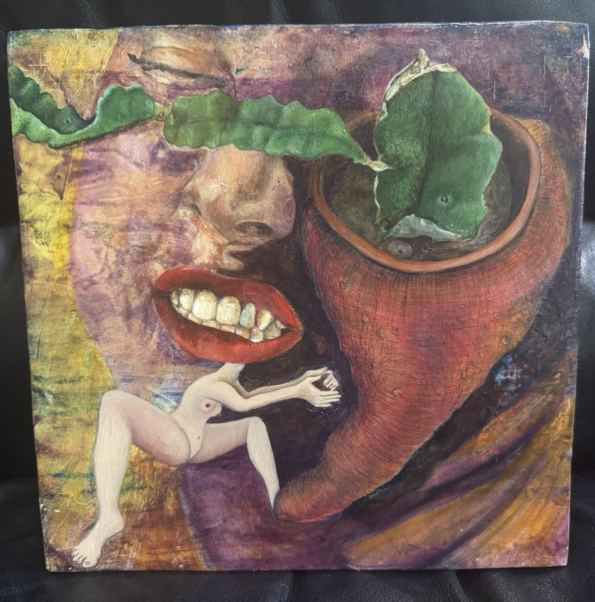2 Surreal Psychedelic Oil Paintings, Wood by Lori Hanson-Perko Visionary Work 92
