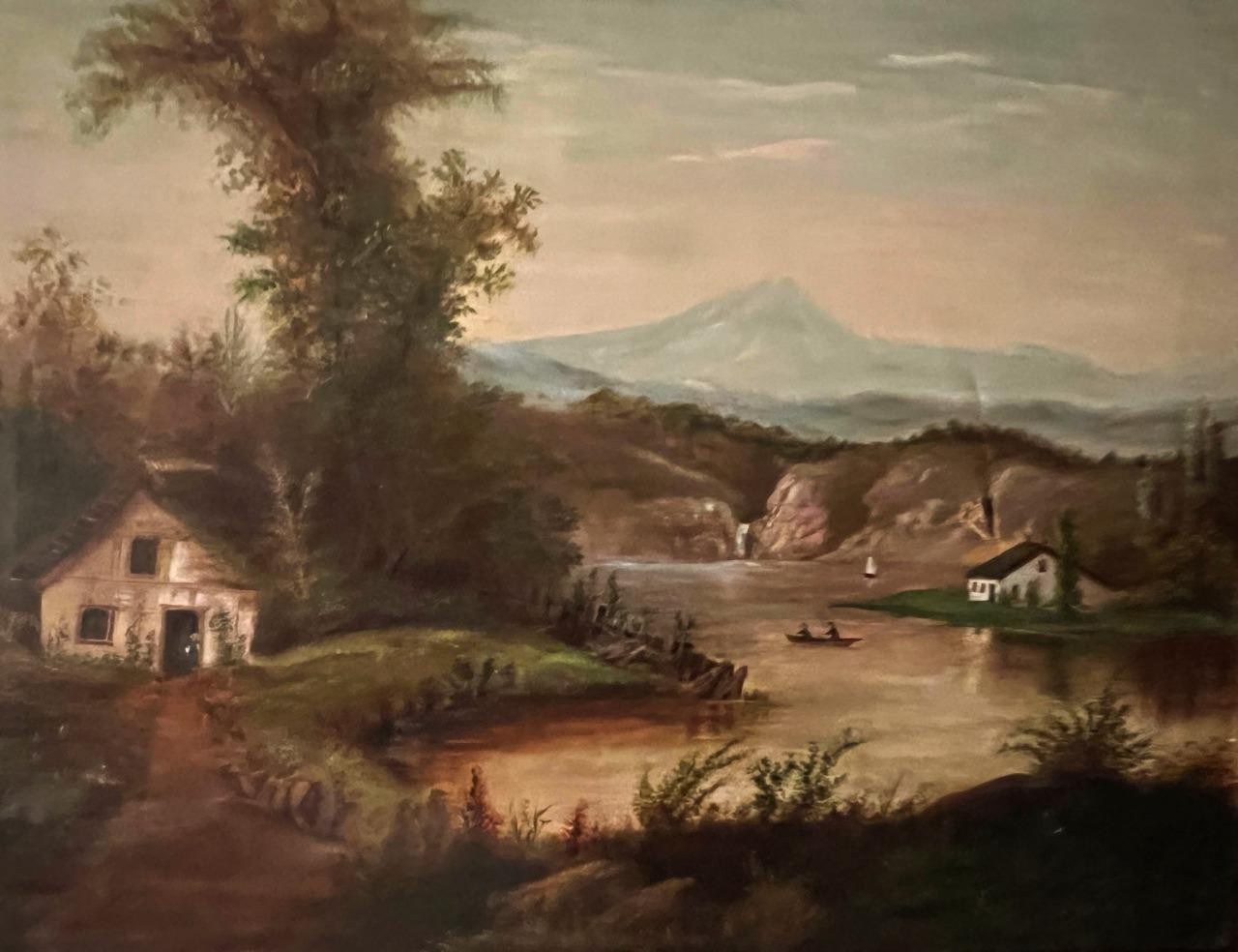 Antique American Hudson River School Landscape Oil Painting Landscape Mountains