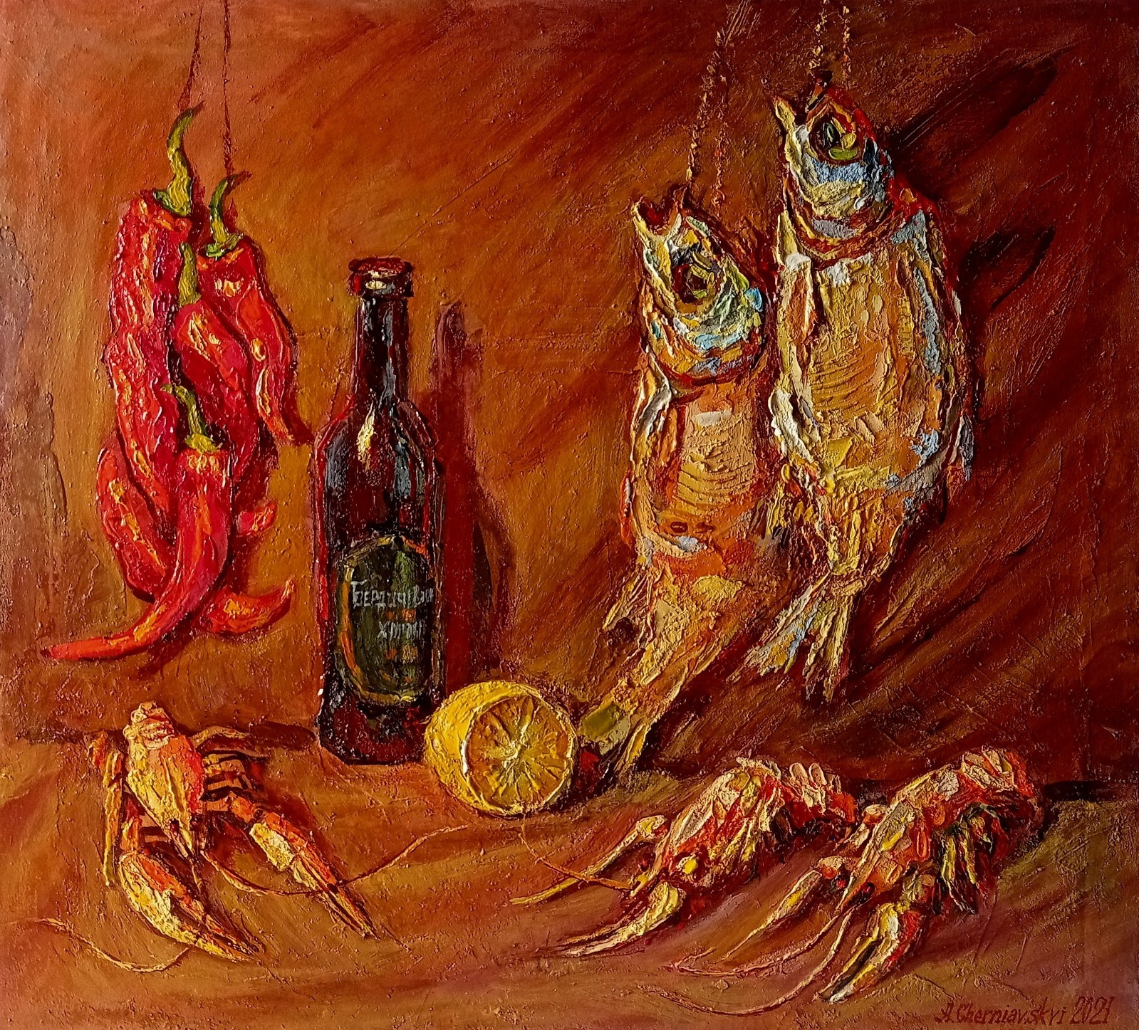 Fish Impasto Painting Original Art Impression Oil Painting 21.6 x 23.6 in