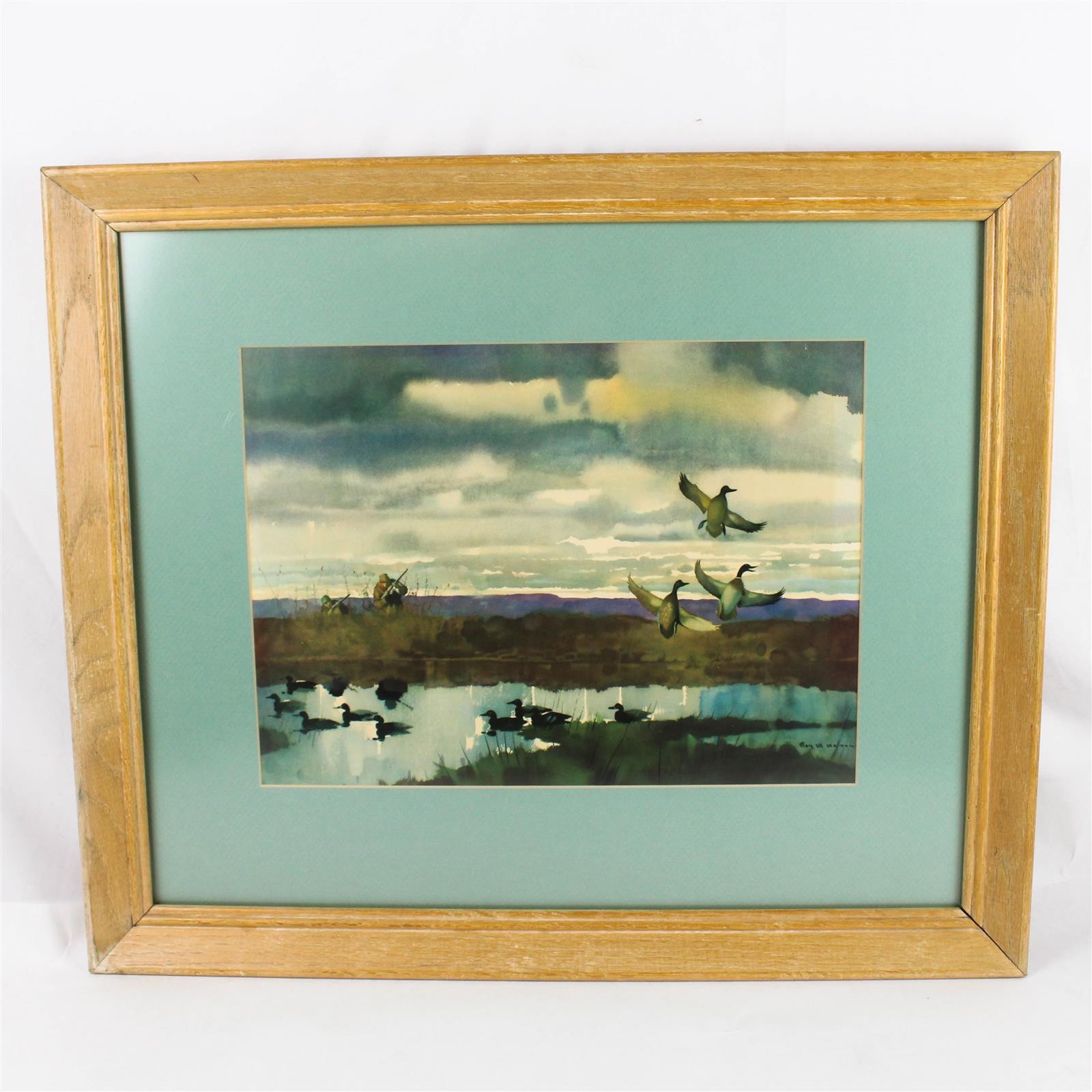 Roy M. Mason 3 Mallards Watercolor Print 23×27 Used Artwork