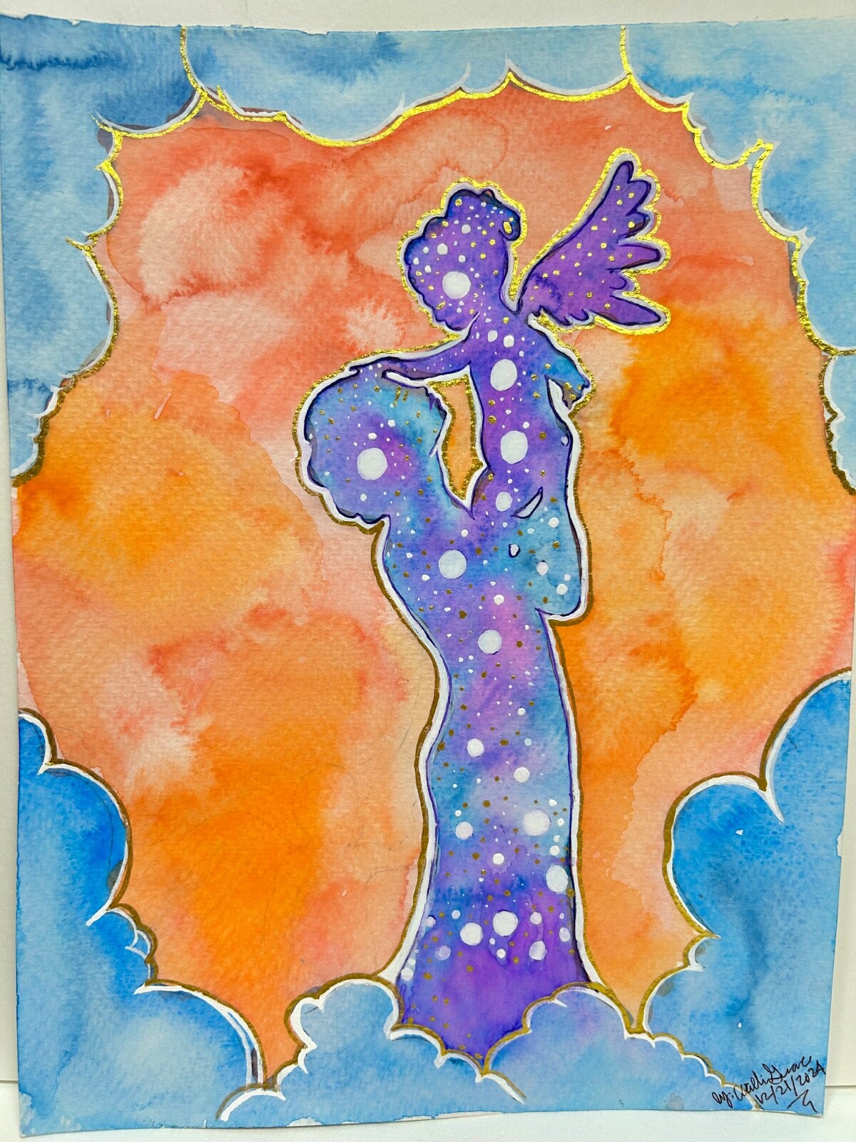 Watercolor Silhouette Art Miscarriage Memorial Angel Baby Bereavement Gift