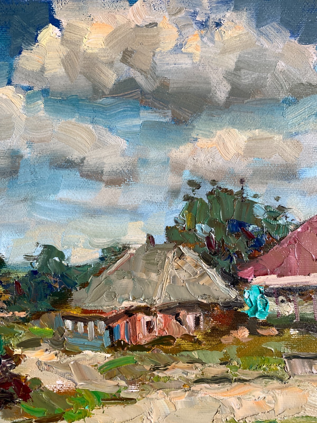 Oil painting Big family Ukrainian painter Canvas Unframed original landscape