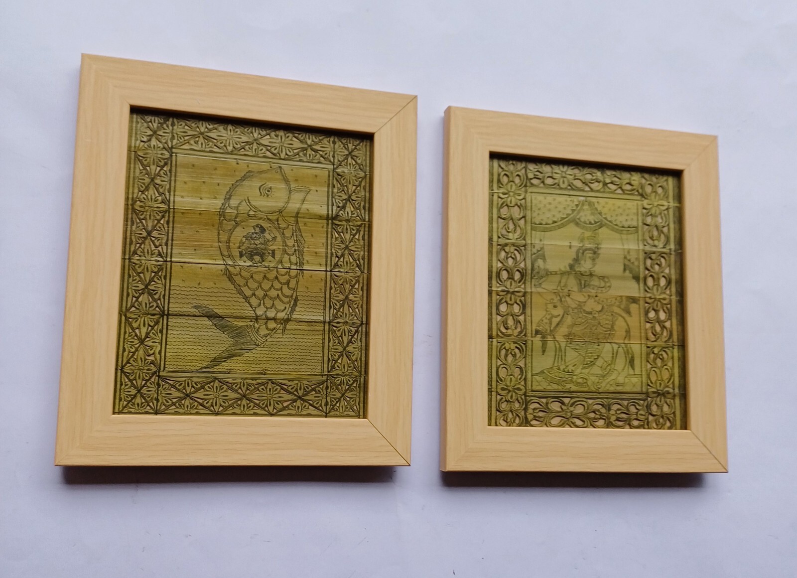 Orginal Handmade Palm Leaf Engraving Pattachitra Frame Set Of 2nos Wall Hanging