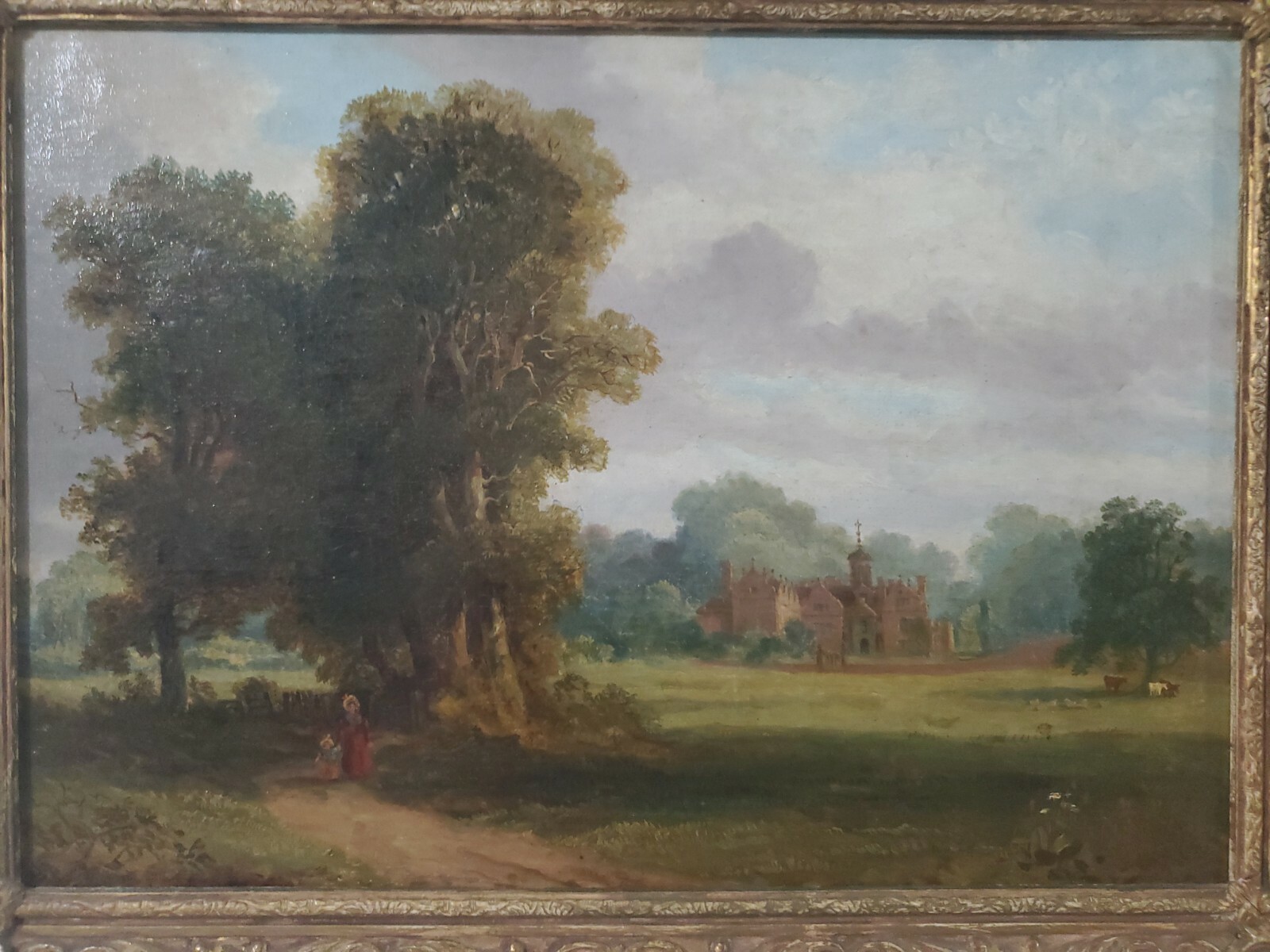 English school painting landscape and castle oil on canvas