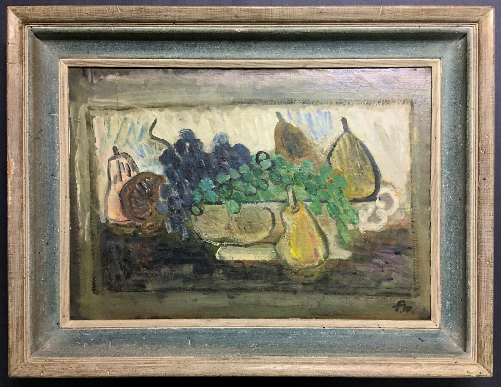 MODERNIST Oil Painting ~ MID•CENTURY STILL LIFE ~ 1940s Mod Frame LISTED ARTIST