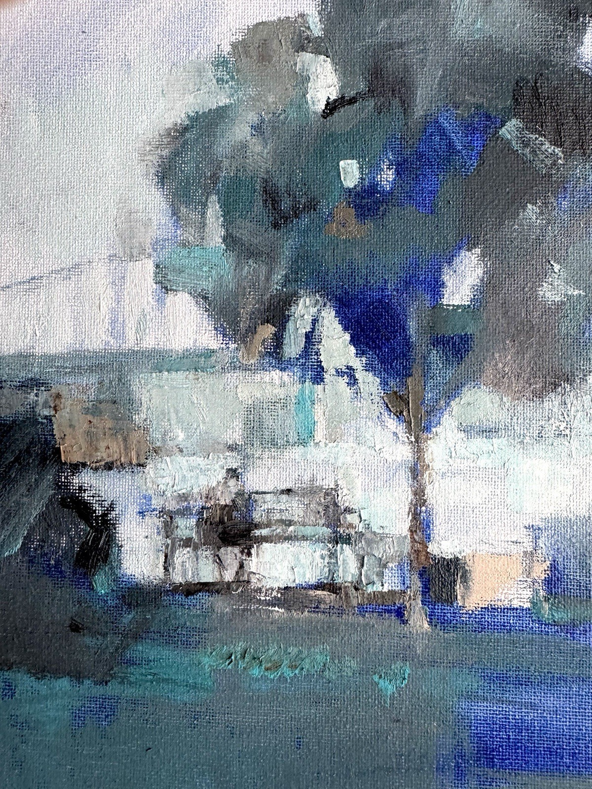 Under The Tree 8×10 Oil Painting on Canvas Urban Landscape Scene Fine Art
