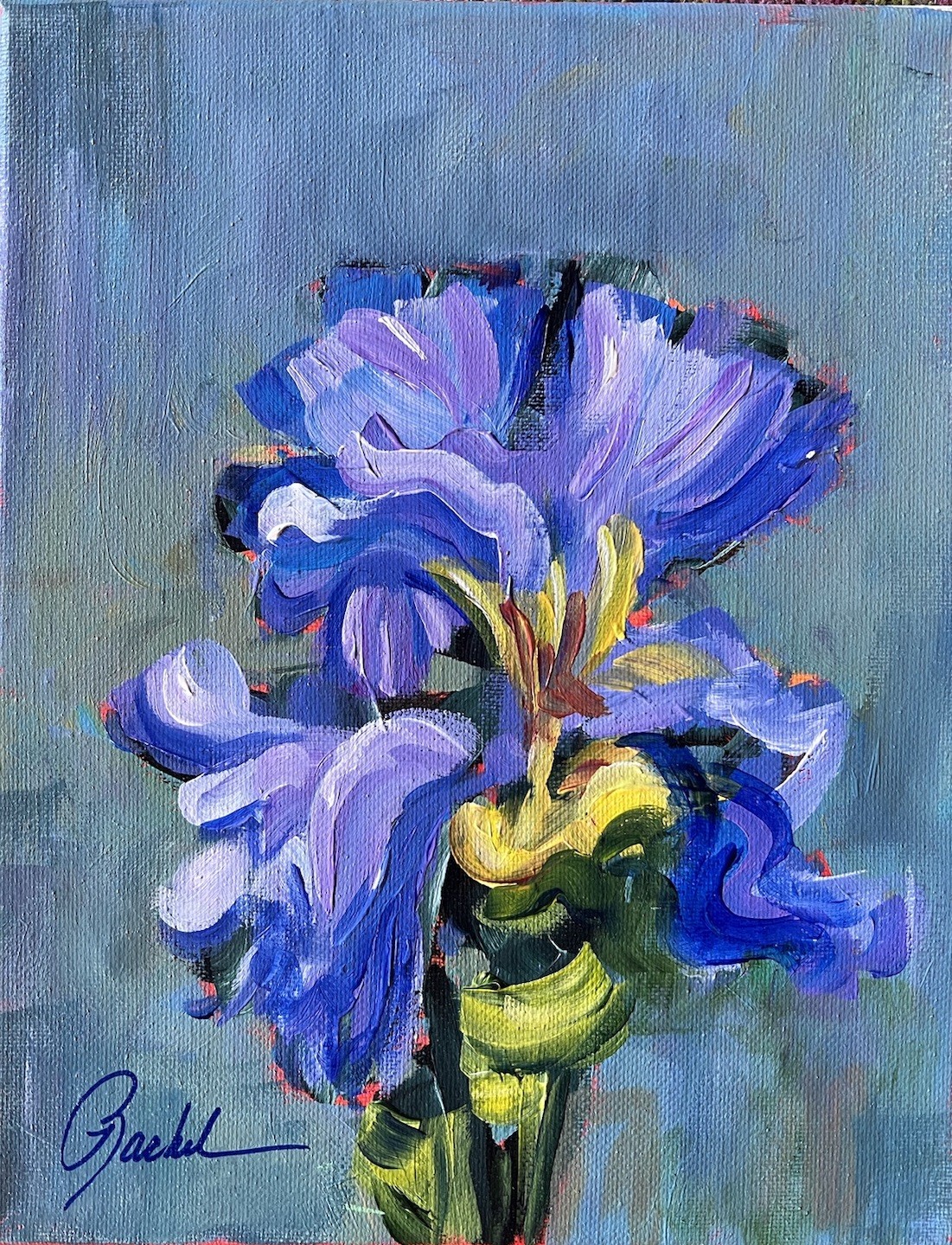 8 X 10 Acrylic Iris Flowers Painting Signed Canvas Contemporary Art