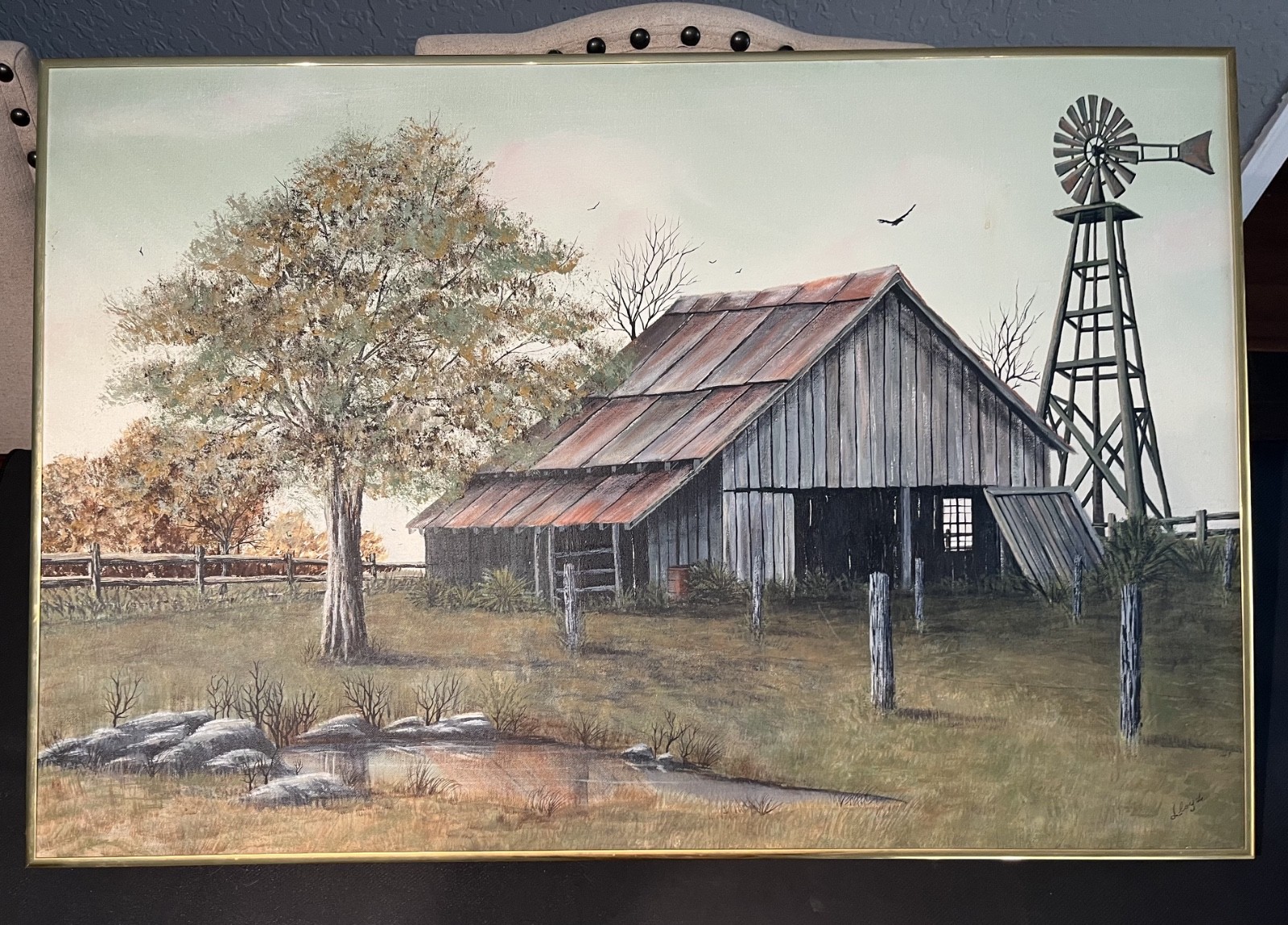 Painting by Lloyd Rural Barn Oil on Canvas wood frame