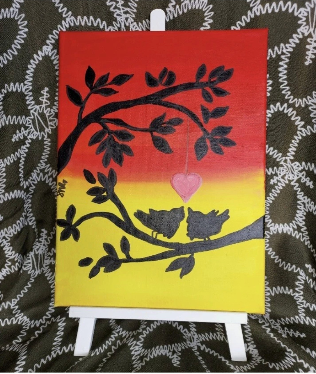 HANDMADE Acrylic Painting 9×12 Birds at Sunset Original Art Canvas Nature Love