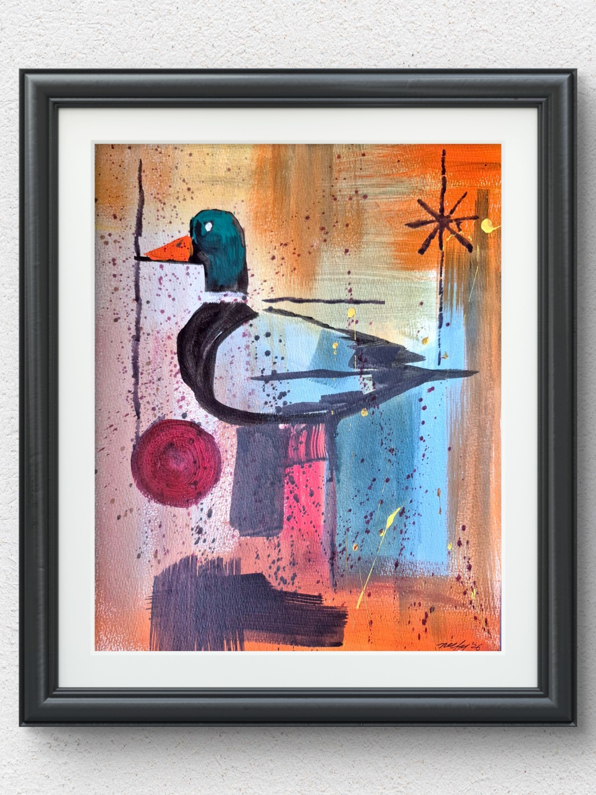 Original Hand Painted 11×14 Bird Abstract Acrylic Signed Bright Wall Art P170