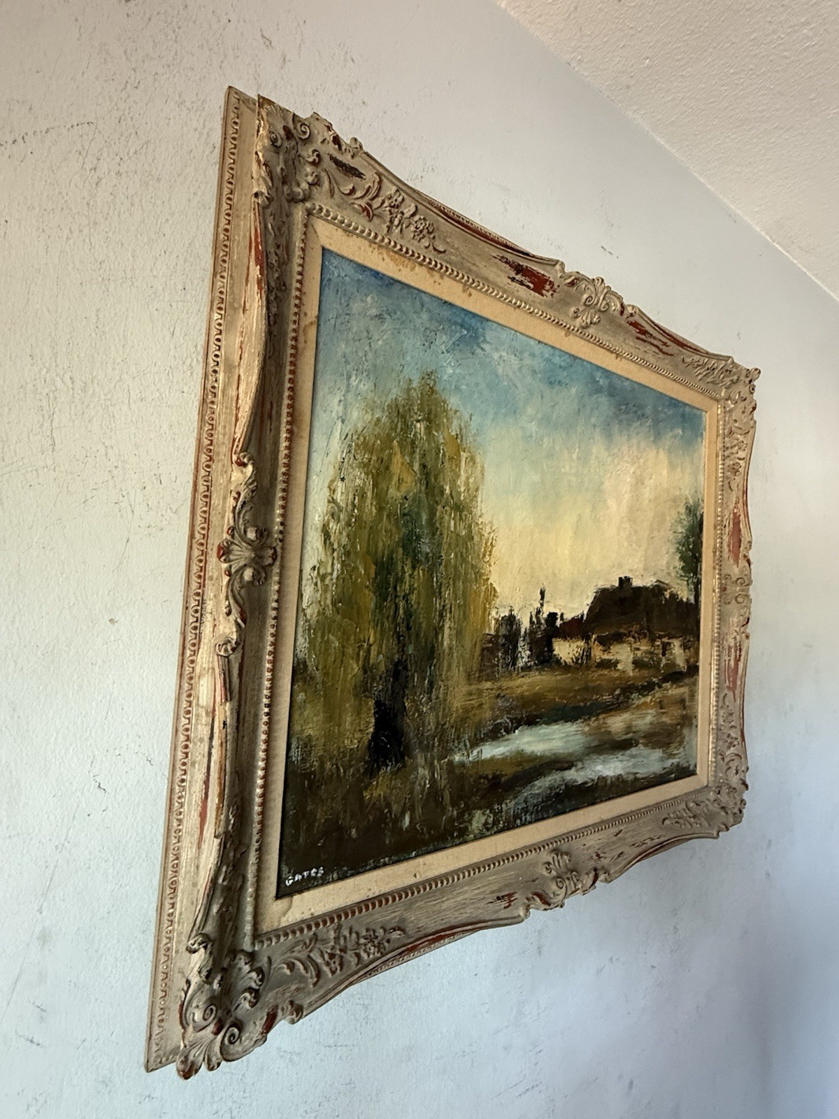 JACOB GATES ANTIQUE MODERN ABSTRACT LANDSCAPE OIL PAINTING VINTAGE NEW YORK 1943