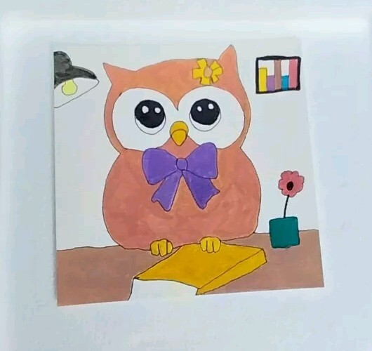 Owl ORIGINAL IMPRESSIONIST OOAK signed COA WHIMSICAL Animal gift Gat Painting