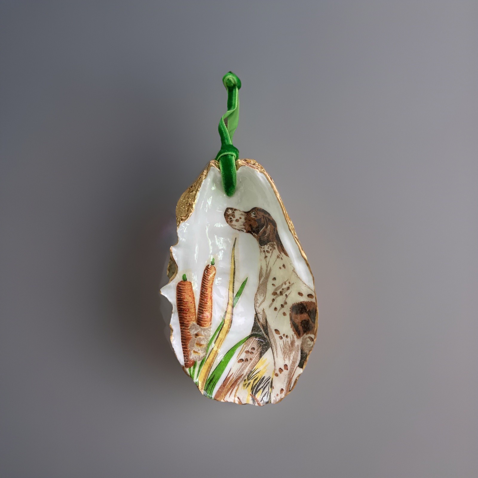 German Short haired Pointer On Oyster Shell Art Hanging Ornament