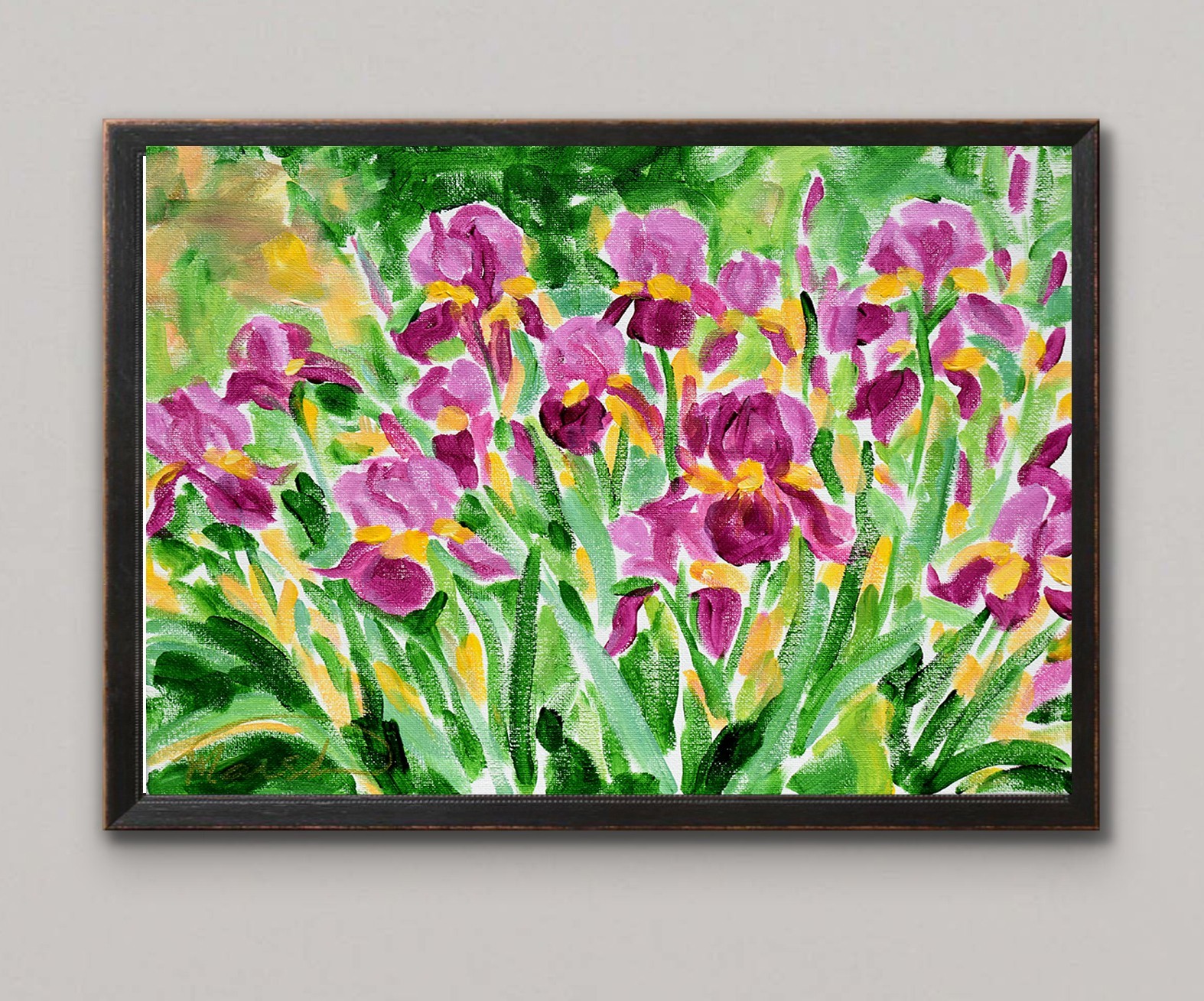 Original 11×14 Impressionism Floral Irises Abstract Acrylic Canvas Signed Decor