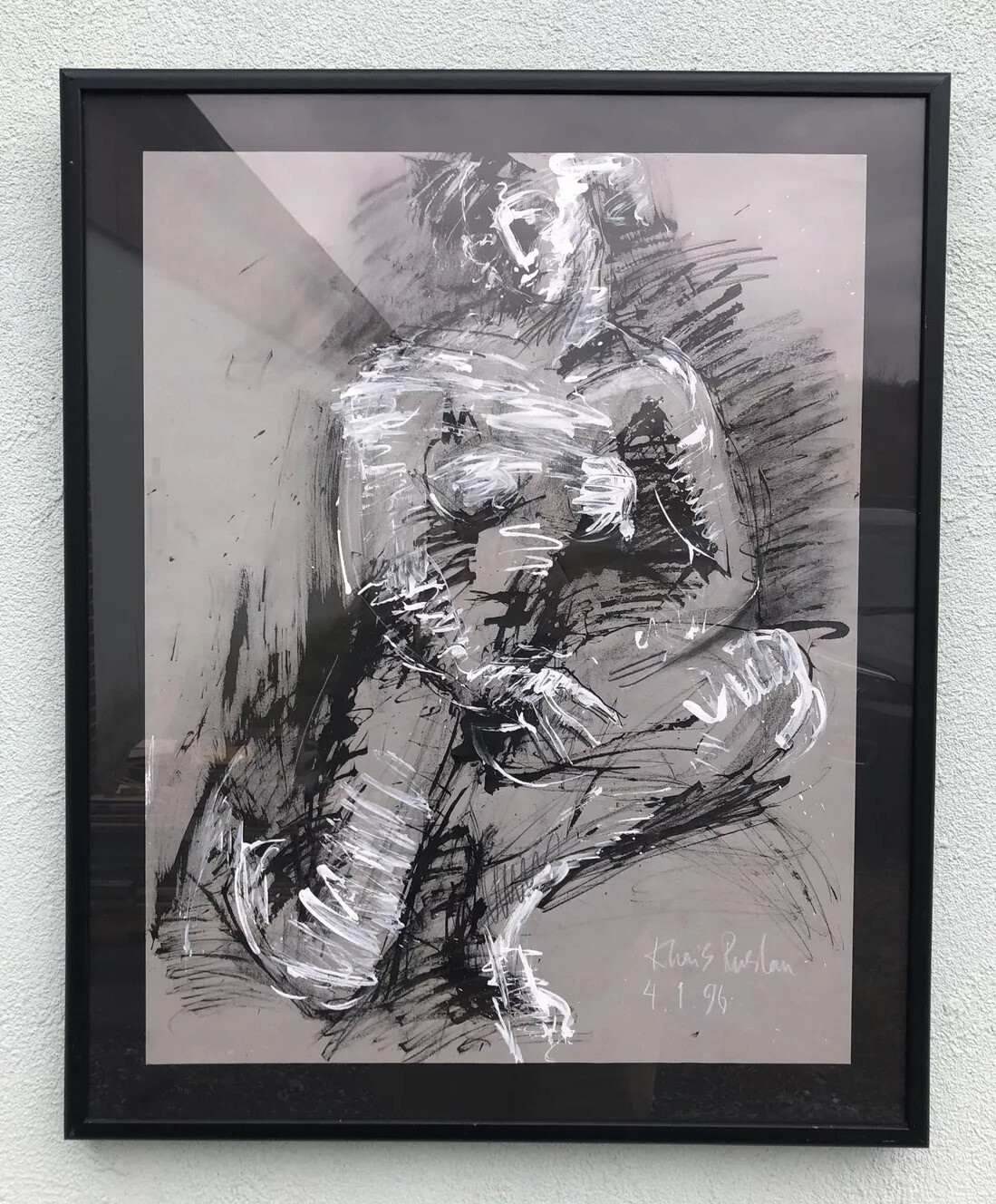 Signed Ruslan Khais 4 1 96 Gouache Of A Nude Female 29 1/2” X 14 1/4” X 1 3/4”