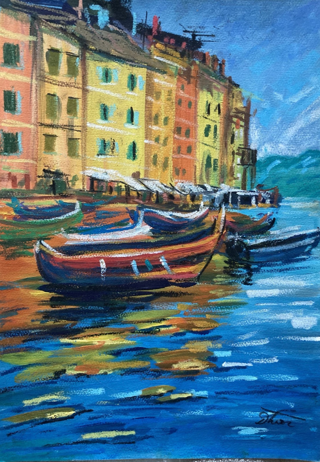 Italian Harbor Scene – 25×35 cm Original Pastel by Dorothy Laz