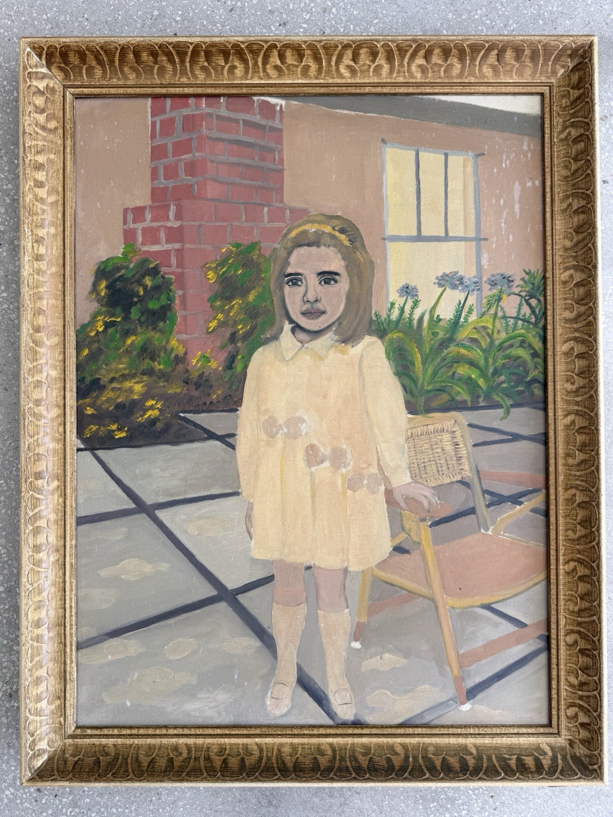 VINTAGE YOUNG GIRL PORTRAIT 1950S FOLK ART OIL PAINTING MCM EARLE MERCHANT?